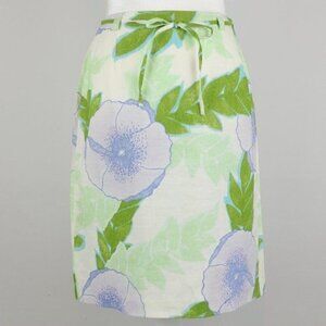 Ann Taylor LOFT Women's Size 4 Green Purple Floral 100% Linen Pencil Skirt